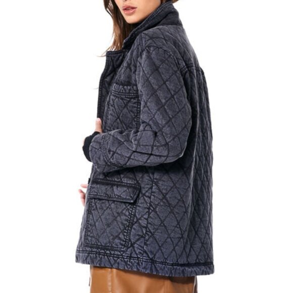 Anthropologie YFB Walker Mineral wash-black Quilted Shacket jacket - Picture 11 of 14